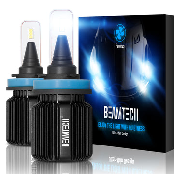 BEAMTECH H11 LED Headlight Bulb Fanless CSP Y19 Chips 8000 Lumens 6500K Xenon White  Extremely Bright Conversion Kit